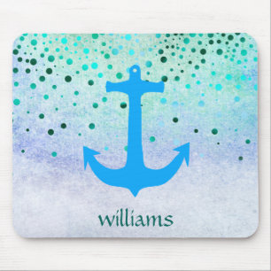 Confetti Anchor Sea Blue Beach Navy Girly Dots Mouse Mat