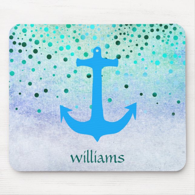 Confetti Anchor Sea Blue Beach Navy Girly Dots Mouse Mat (Front)