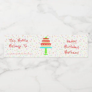 Confetti and Birthday Cake Water Bottle Label