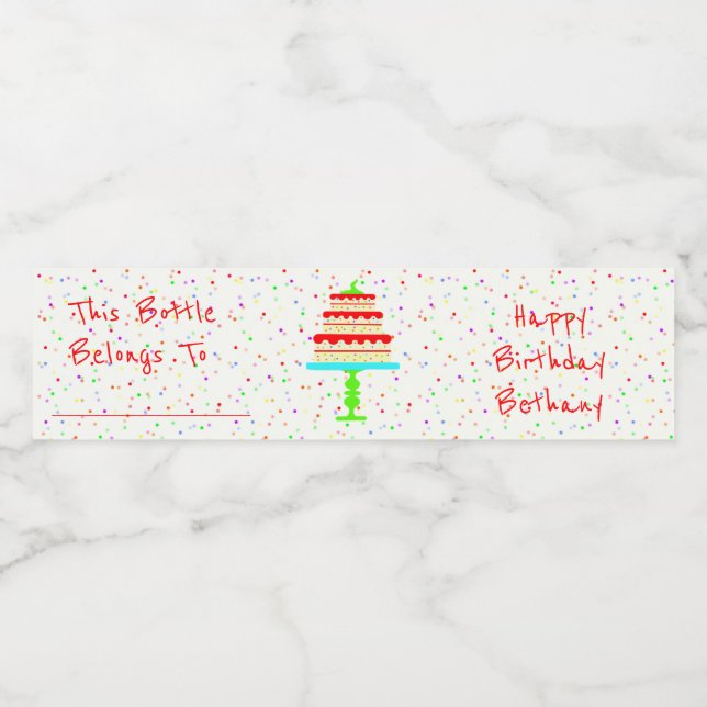 Confetti and Birthday Cake Water Bottle Label (Single Label)
