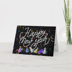 Confetti and Party Hats Happy New Year Holiday Card