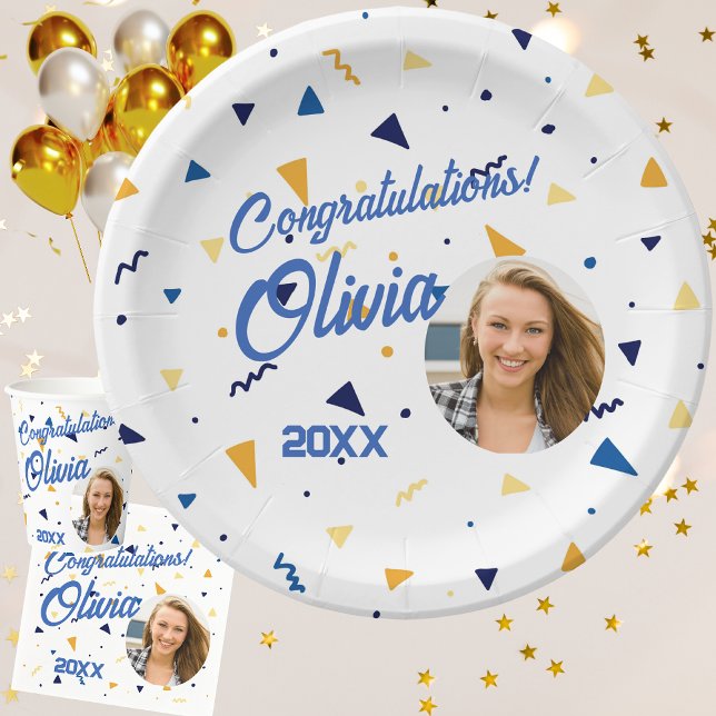 Confetti and Photo Graduation Party Paper Plate (Creator Uploaded)