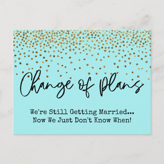 Confetti Aqua Change of Plans Postponed Wedding Postcard (Front)