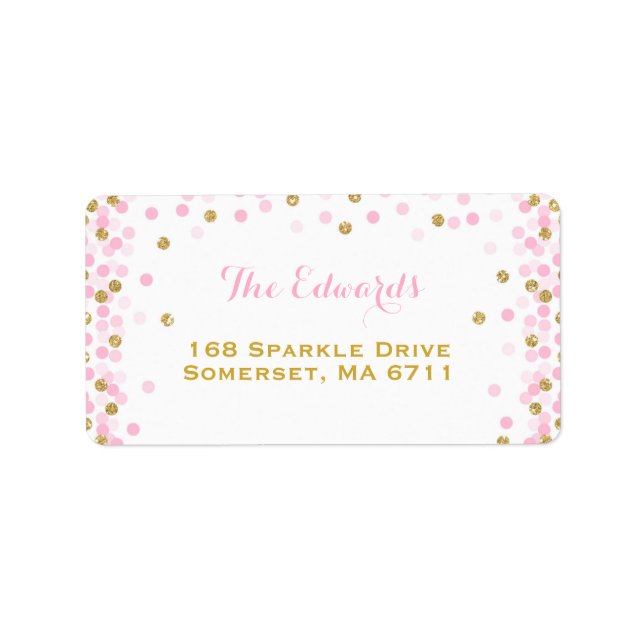 Confetti Baby Shower Address Labels Pink And Gold (Front)