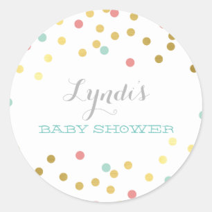 CONFETTI BABY SHOWER cute gold foil coral mint Classic Round Sticker