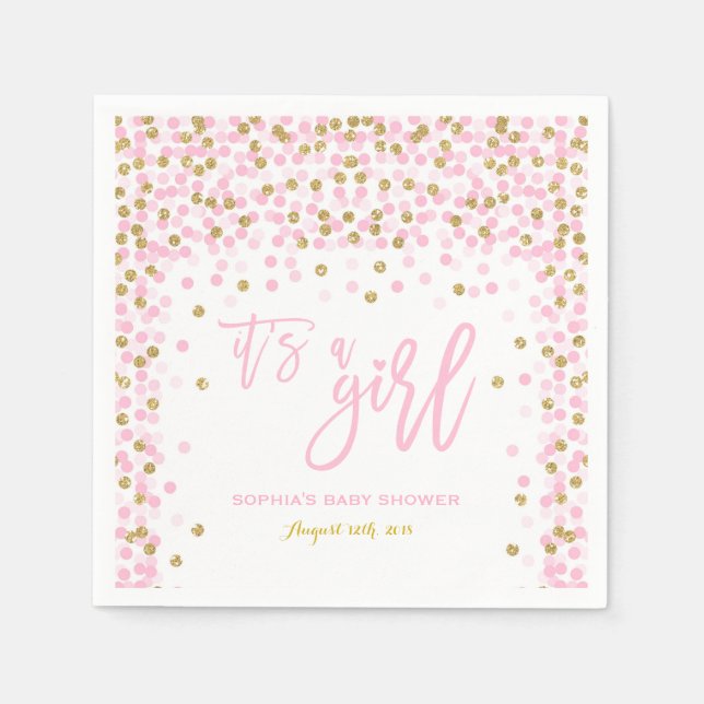 Confetti Baby Shower Napkin Pink Gold Baby Shower (Front)