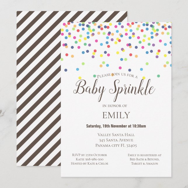 Confetti Baby Sprinkle Invitation - Baby Shower (Front/Back)