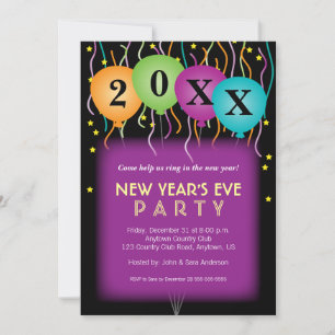 Confetti & Balloons, New Years Eve Party Invitation