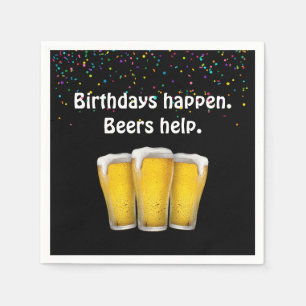 Confetti Birthday Beers on Black Napkins