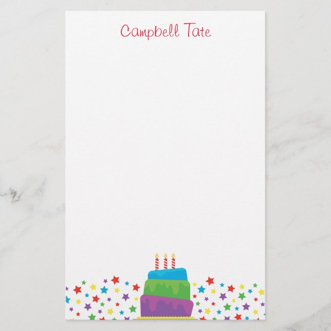 Confetti Birthday Cake Personalised Stationery (Front)