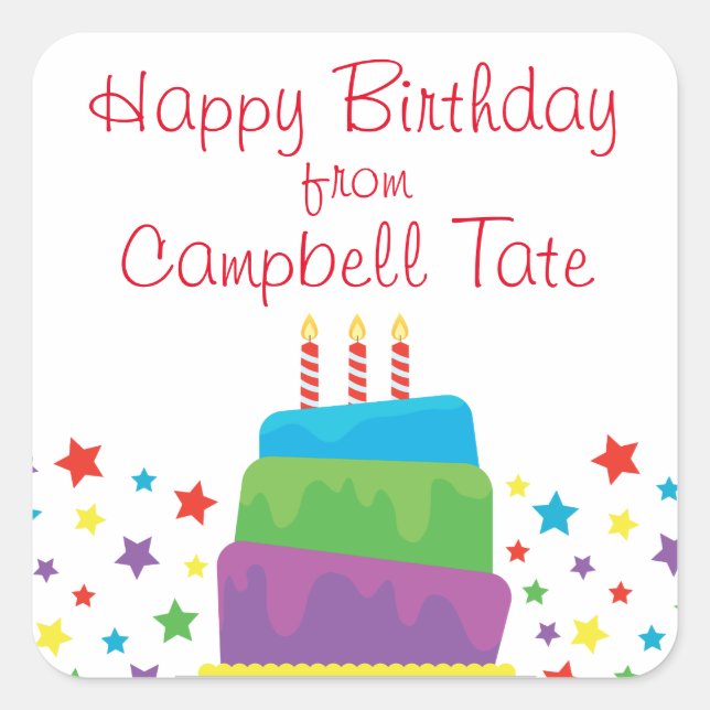 Confetti Birthday Cake Personalised Stickers (Front)