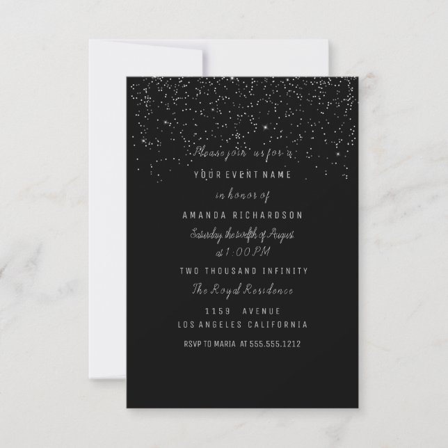 Confetti Black Bridal Shower Birthday 16th Invitation (Front)