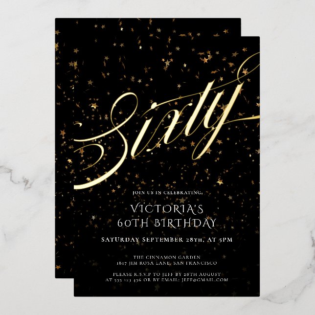 Confetti Black Gold Elegant  Sixty 60th Birthday (Front/Back)