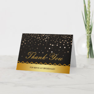 Confetti Black Gold Glitter Bridesmaid Thank You Card