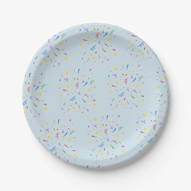 Confetti Blue 1st Birthday Paper Plate (Front)