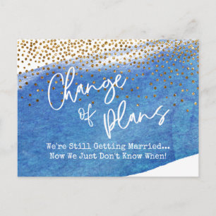 Confetti & Blue Change of Plans Postponed Wedding Postcard