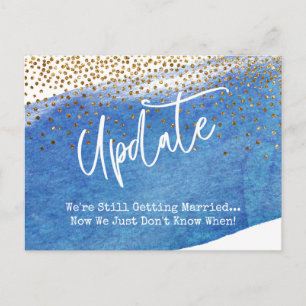 Confetti, Blue Watercolor Postponed Wedding Update Postcard