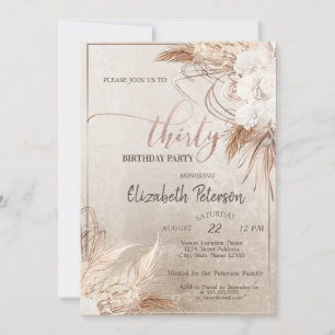 Confetti Boho Floral Pampas  30th Birthday Party Invitation