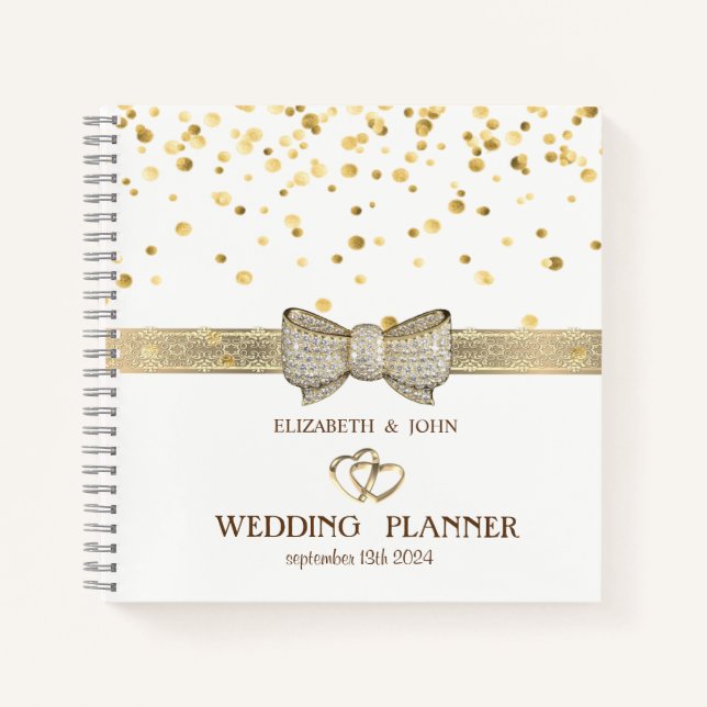 Confetti,Bow,Hearts  Personalised Bridal Planner Notebook (Front)