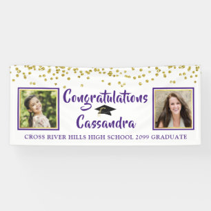 Confetti Brush Script Then & Now Photos Graduation Banner