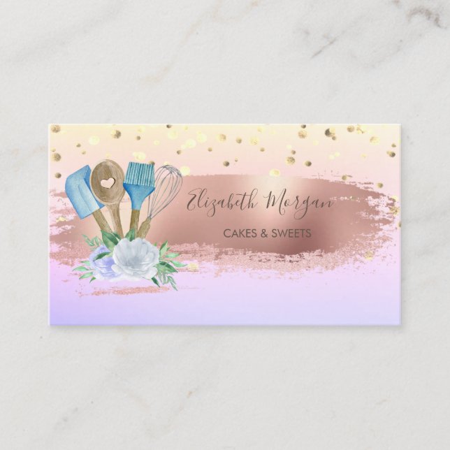  Confetti, Brush Stroke Bakery Hand Tools Flowers Business Card (Front)
