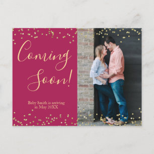 Confetti Burgundy Pregnancy Announcement Postcard