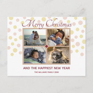 Confetti Burgundy Tan Cute 4 Photo Christmas Postcard