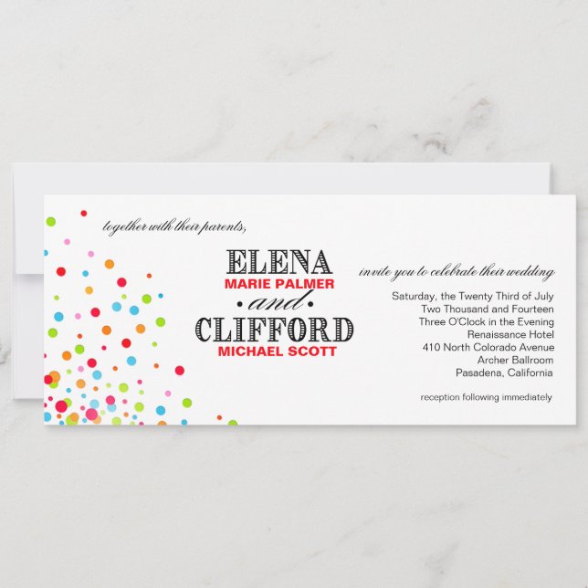 Confetti Celebration Wedding multicolor Invitation (Front)