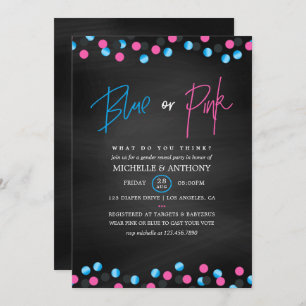 Confetti Chalkboard Blue or Pink Gender Reveal Invitation