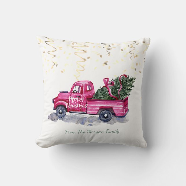 Confetti,Christmas Pink Truck Pine Tree   Cushion (Front)