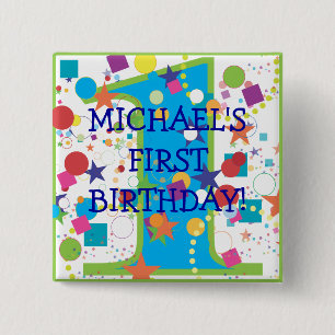 Confetti Circus Number One, First Birthday 15 Cm Square Badge
