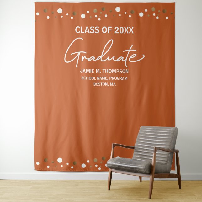 Confetti Class Orange Gold school backdrop grad Tapestry (In Situ)