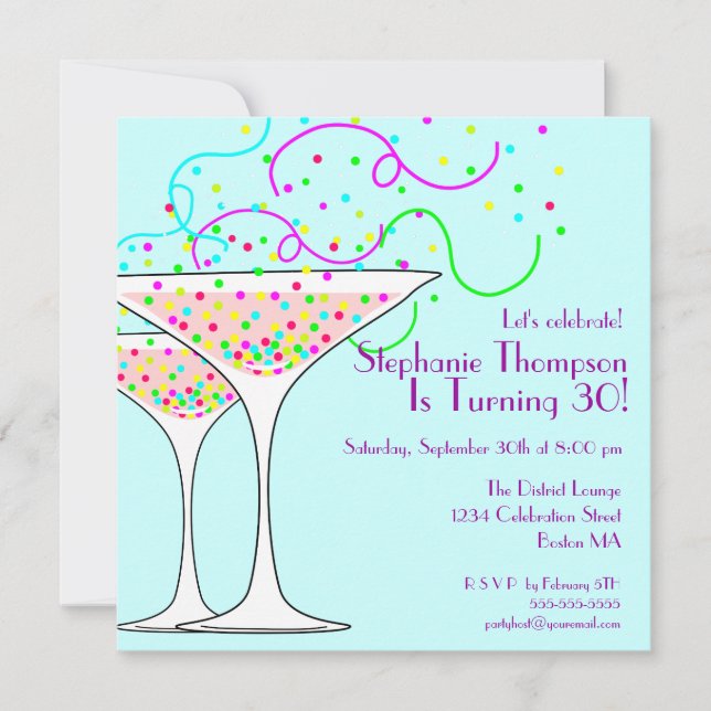 Confetti Cocktail Birthday Party Invitation (Front)