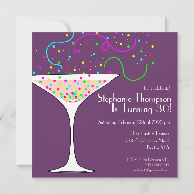 Confetti Cocktail Birthday Party Invitation (Front)