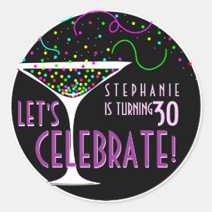 Confetti Cocktail Birthday Round Sticker