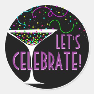 Confetti Cocktail Celebration Round Sticker
