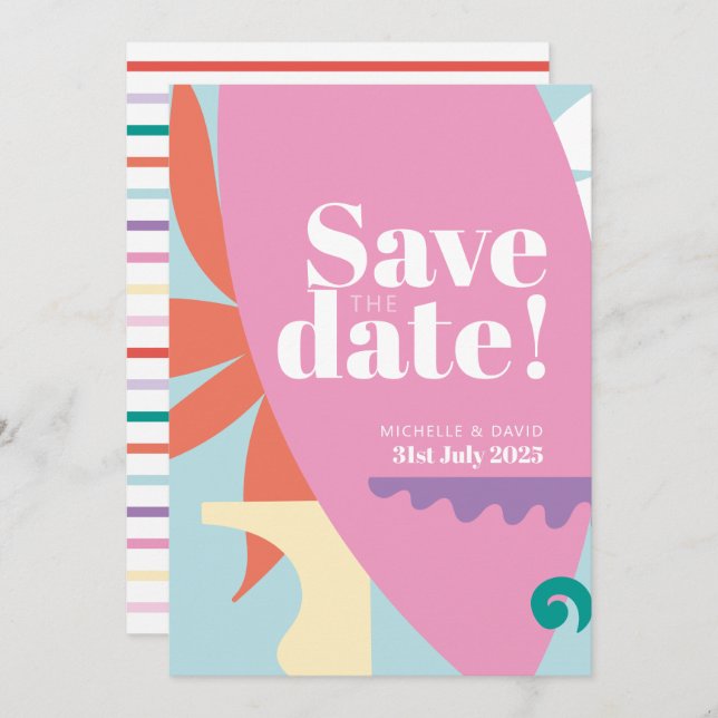 Confetti Collage flat Save the Date card (Front/Back)