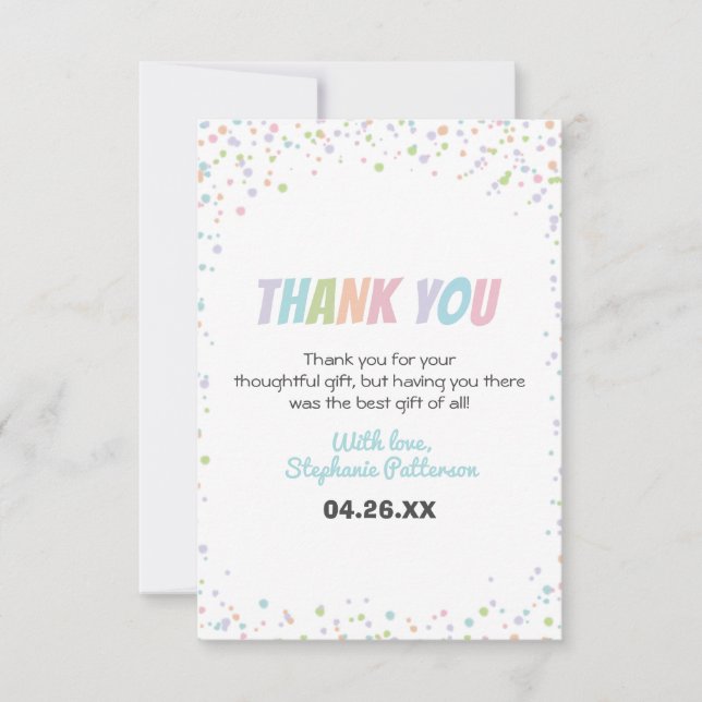 Confetti Colourful Cute Little Baby Sprinkle Showe Thank You Card (Front)