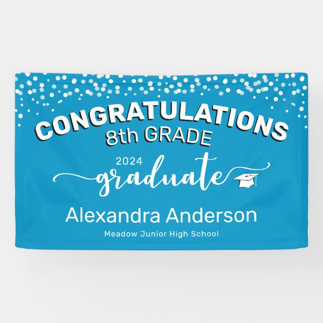 Confetti Congratulations 8th Grade Graduate Blue Banner (Horizontal)