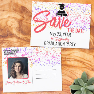 Confetti Custom Photo Graduation Save The Date Announcement Postcard