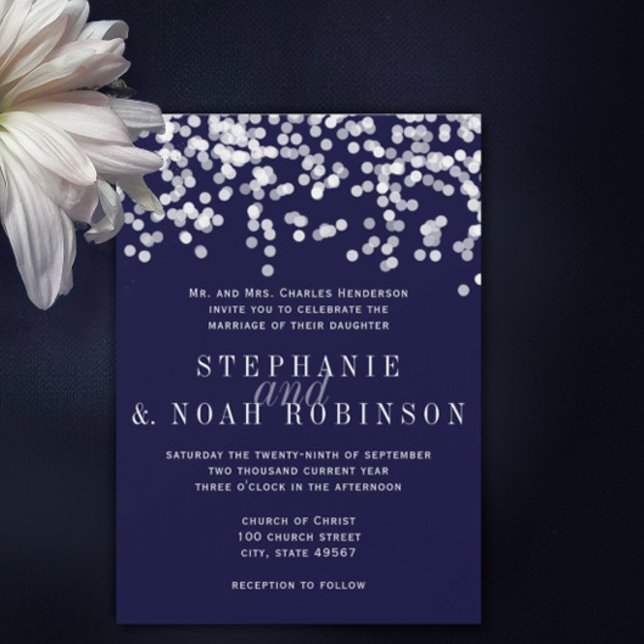 Confetti Deep Navy Stars Wedding Invitation (Creator Uploaded)