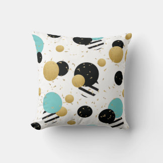 Confetti Dot Party Black Teal and Gold Cushion