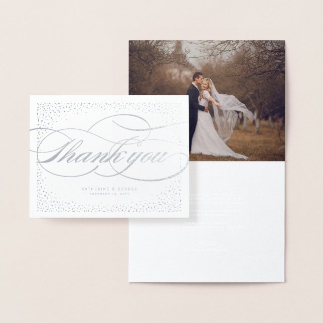 Confetti Dots And Classic Script Wedding Thank You Foil Card (Display)