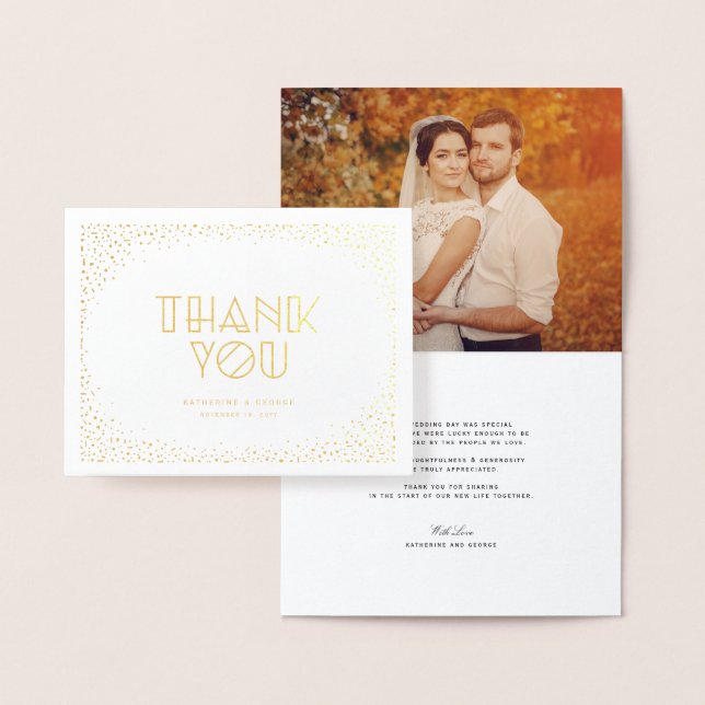 Confetti Dots Art Deco Modern Wedding Thank You Foil Card (Display)