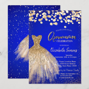 Confetti Dots,Chic Dress Royal Blue Quinceañera Invitation
