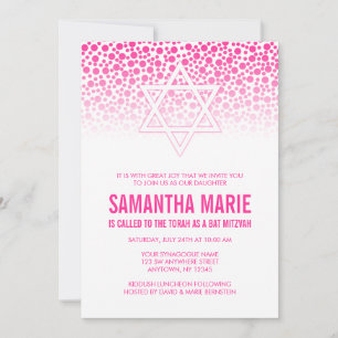 Confetti Dots Hot Pink Bat Mitzvah Invitations