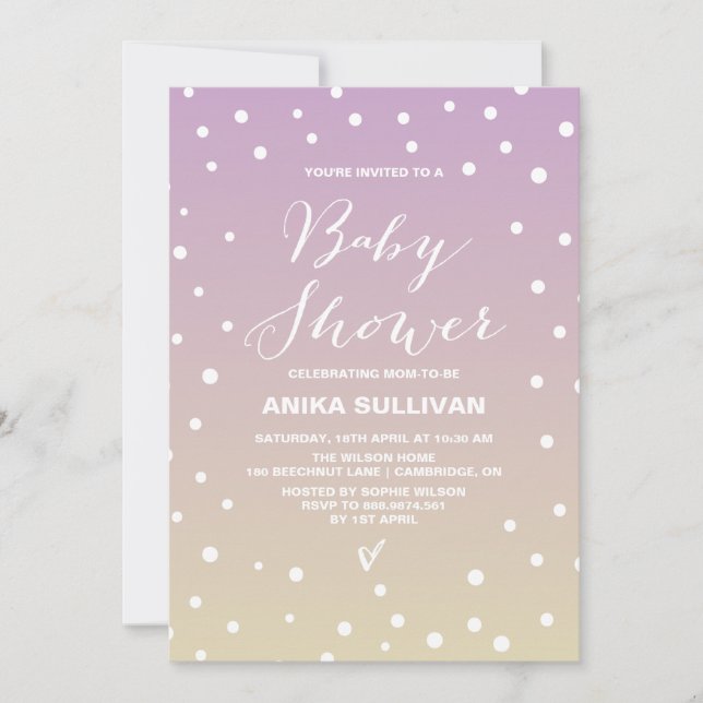 Confetti Dots | Lilac Ombre Baby Shower Invitation (Front)