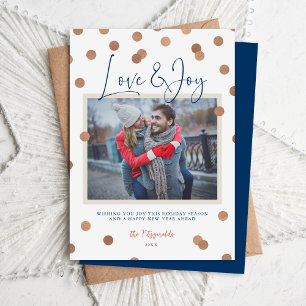 Confetti Dots Love and Joy Photo Holiday Card
