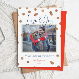 Confetti Dots Love and Joy Photo Holiday Card