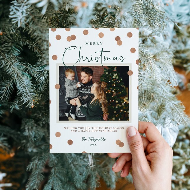 Confetti Dots Merry Christmas 2 Photo Holiday Card (Creator Uploaded)